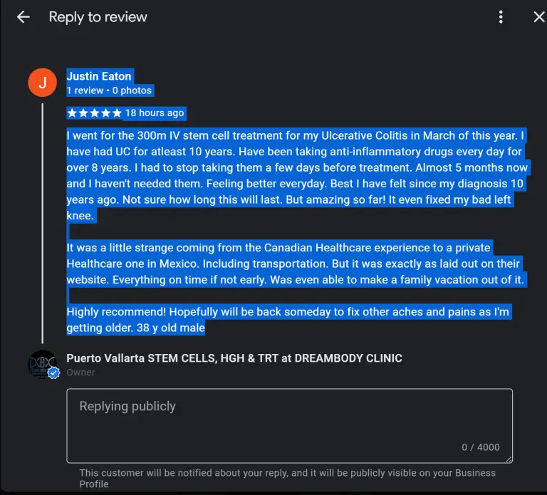 Justin Eaton Google Review Ulcerative colitis