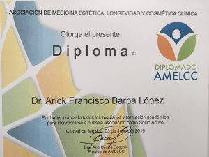 Dr. Arick Esthetic medicine diploma