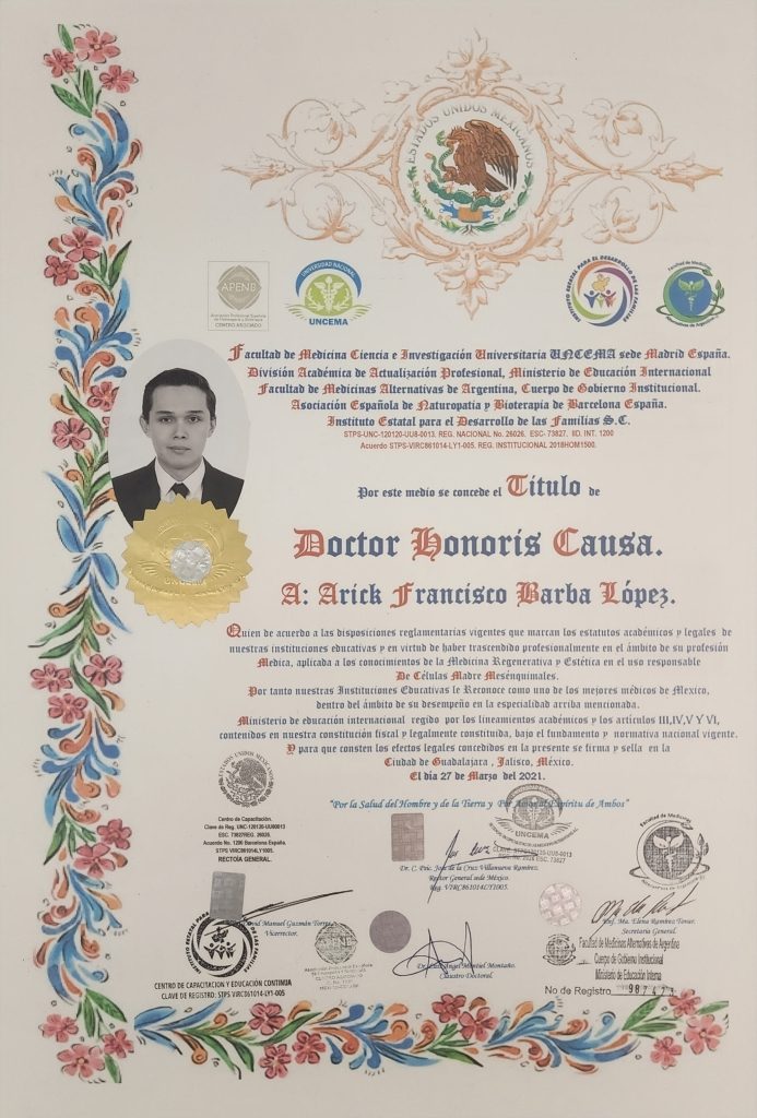 Dr. Arick Francisco Barba Lopez Honoris causa
