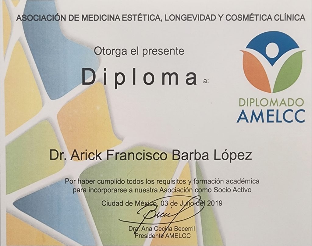 Dr. Arick esthetic medicine certificate