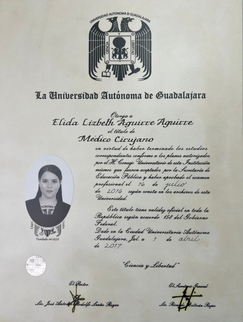 Dr. Elida Lizbeth Aguirre Aguirre Diploma