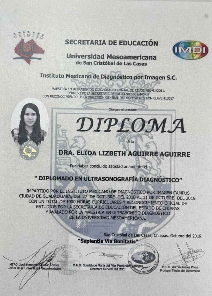 Dr. Elida Lizbeth Aguirre Aguirre ultrasound diagnostic certificate