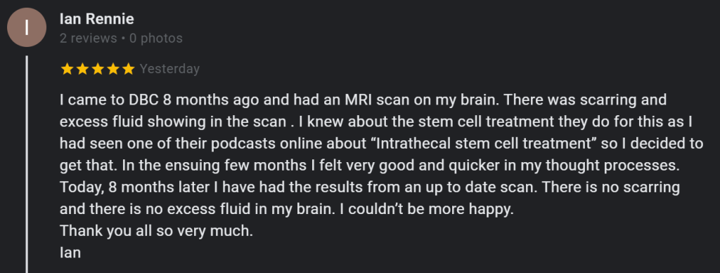 Brain Lesion Repair Stem Cells Testimonial