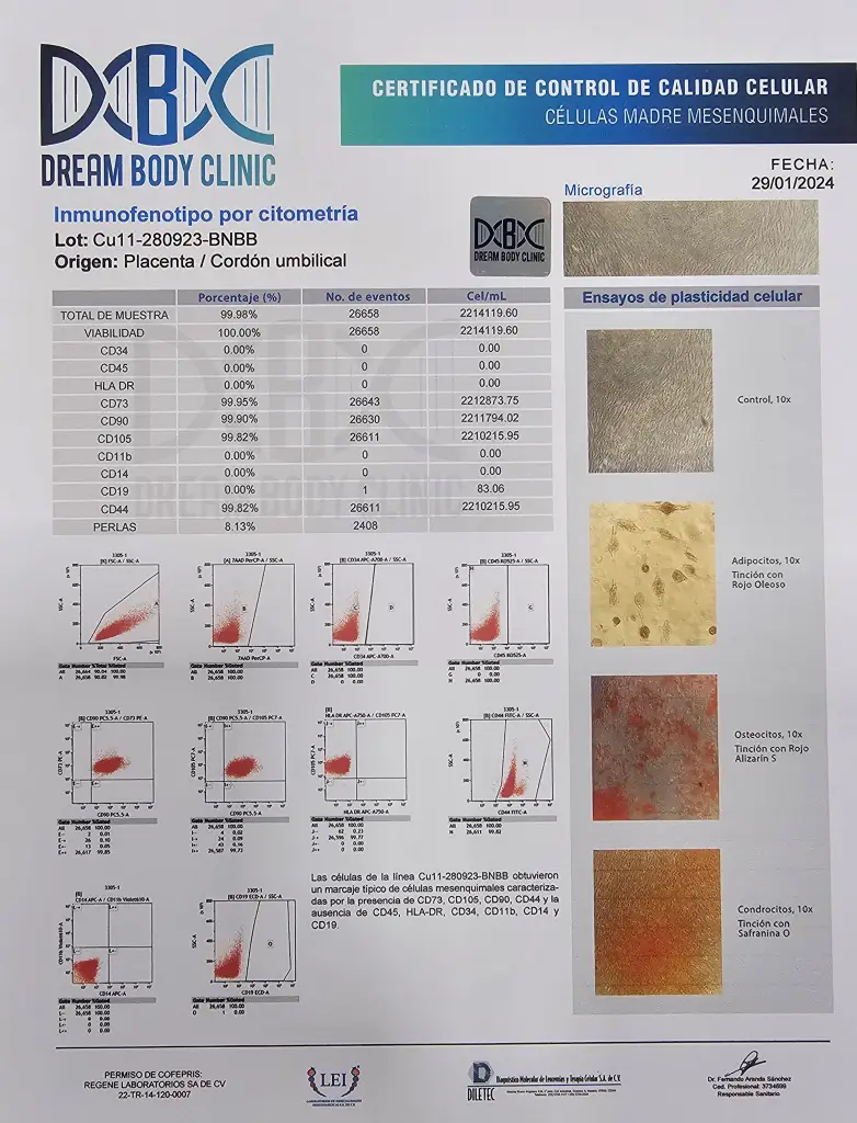 Dream Body Clinic Certified Stem Cells Analysis 1