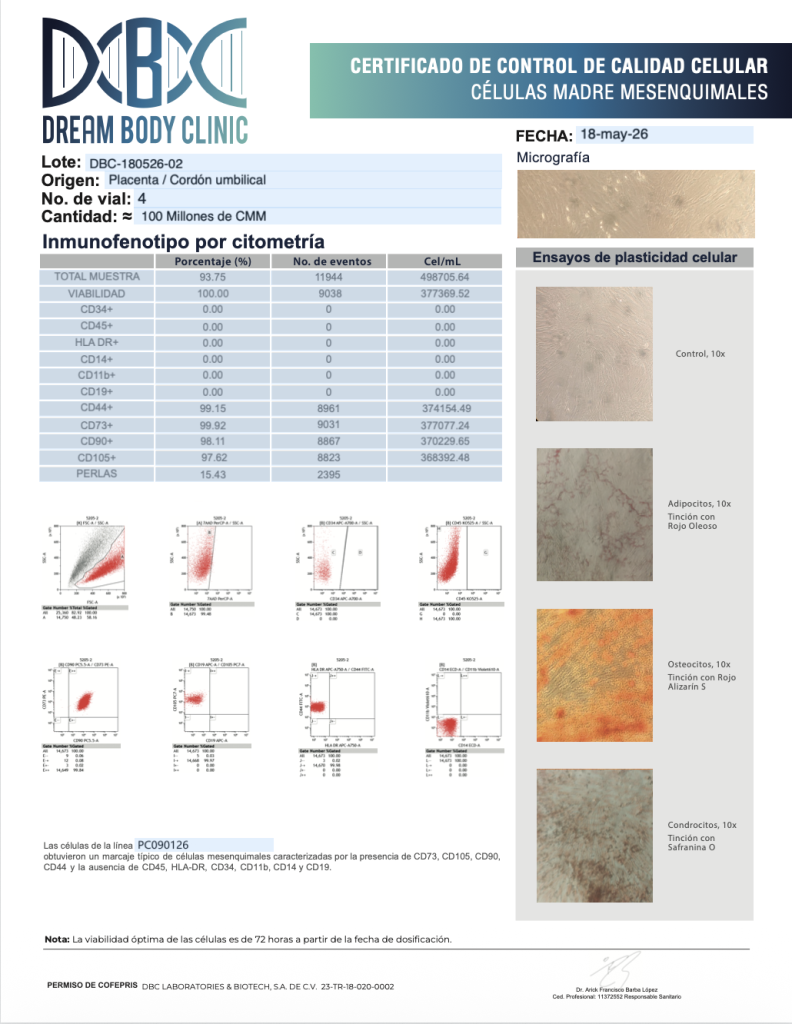 2026 Dream Body Clinic Stem Cell Analysis Certificate 1