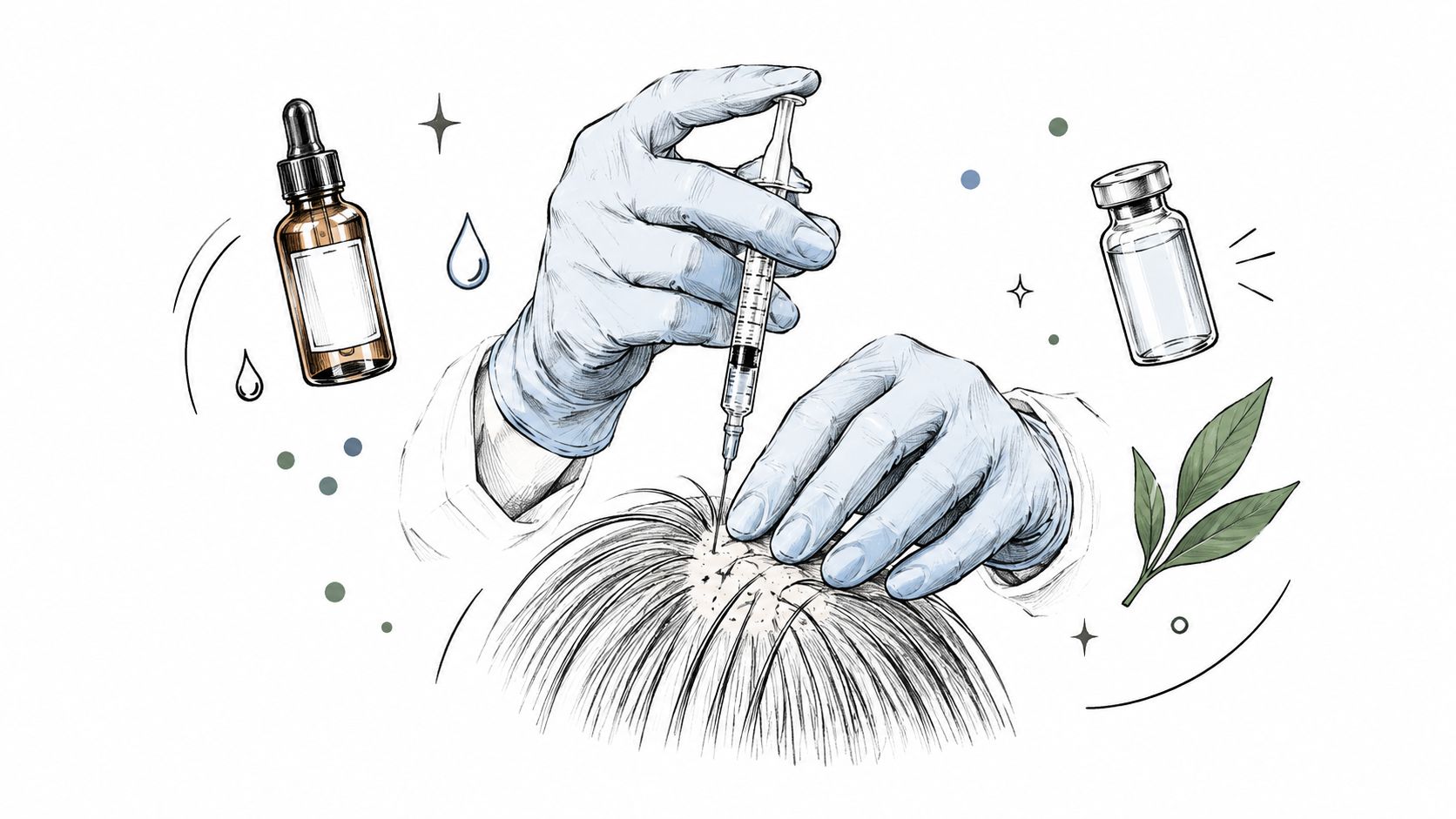 A professional administering a stem cell hair treatment via injection into the scalp for hair restoration.